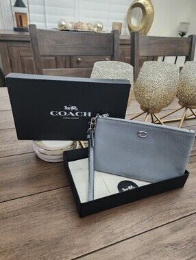 Coach Grey/blue Leather Wristlet Clutch